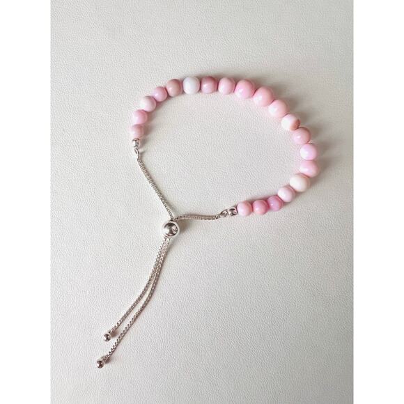 NEW D’Joy 925 Sterling Silver Adjustable Bracelet Pink Opal Beads 5-10” - Picture 4 of 10